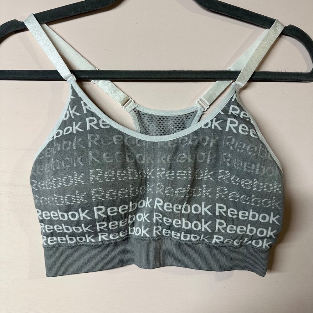 Reebok Racerback Sports Bra Women’s Large Gray Lightly Padded Y2K Retro Activewe